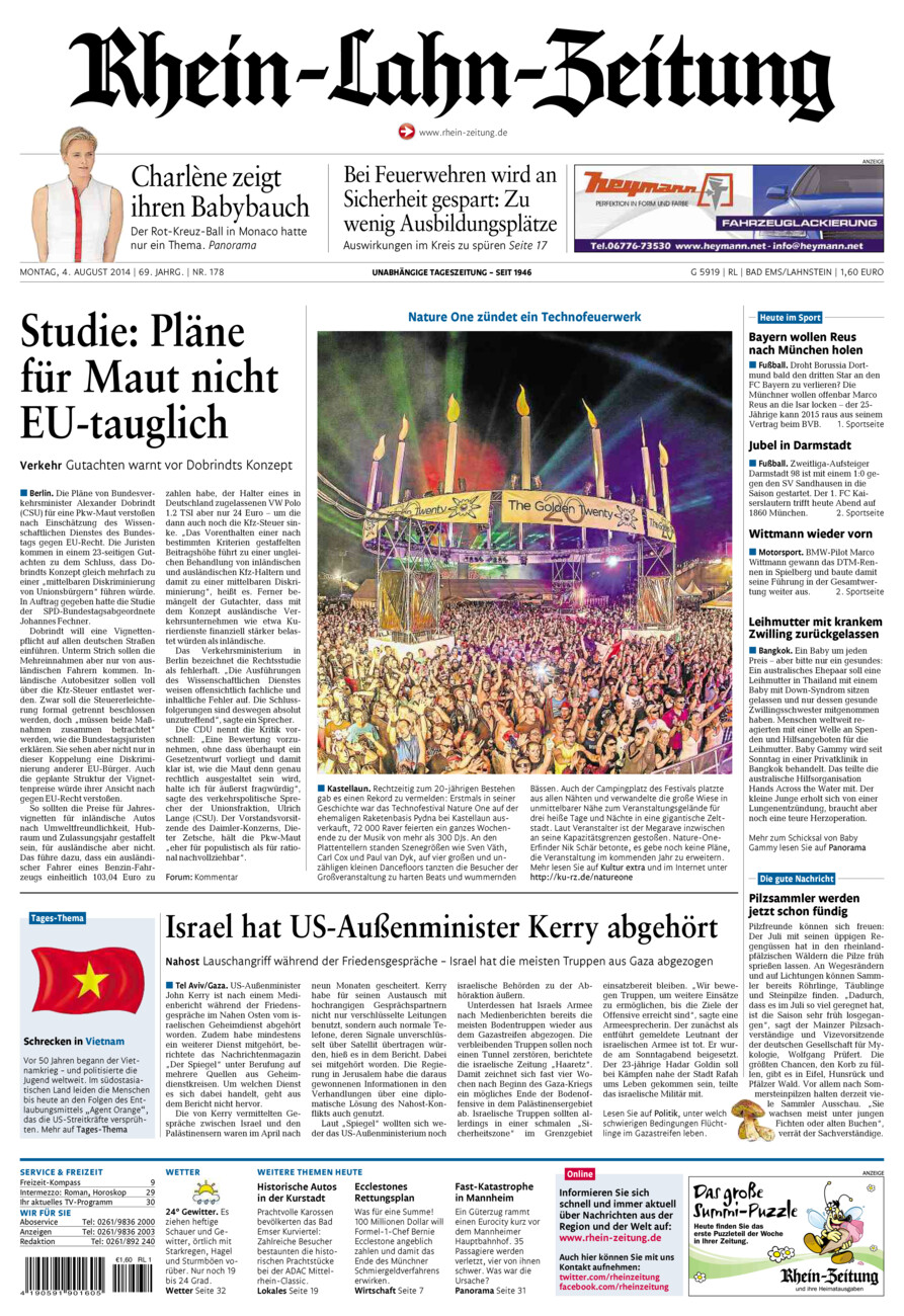 Rhein-Lahn-Zeitung vom Montag, 04.08.2014