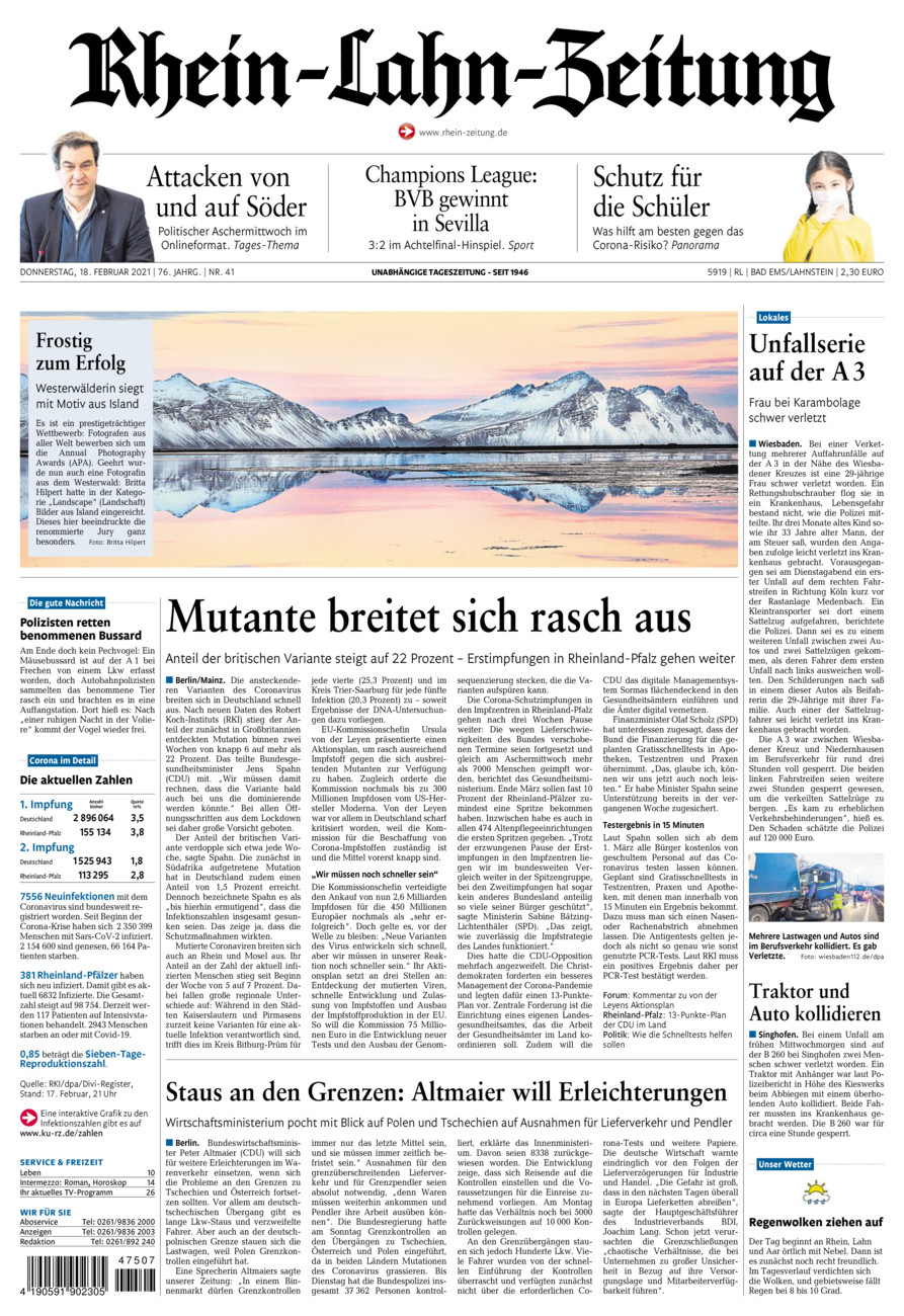 Rhein-Lahn-Zeitung vom Donnerstag, 18.02.2021