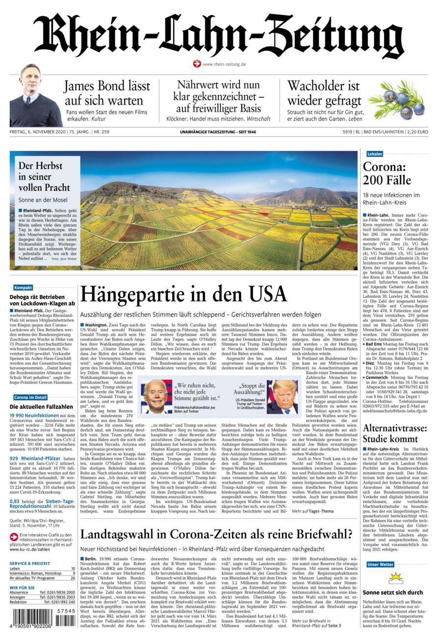 Rhein-Lahn-Zeitung vom Freitag, 06.11.2020