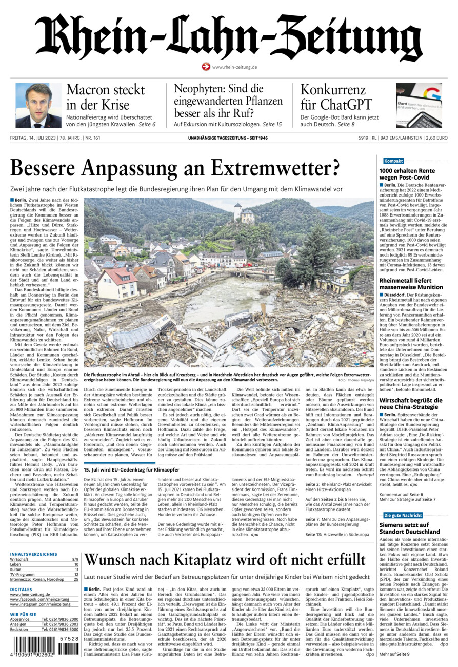 Rhein-Lahn-Zeitung vom Freitag, 14.07.2023