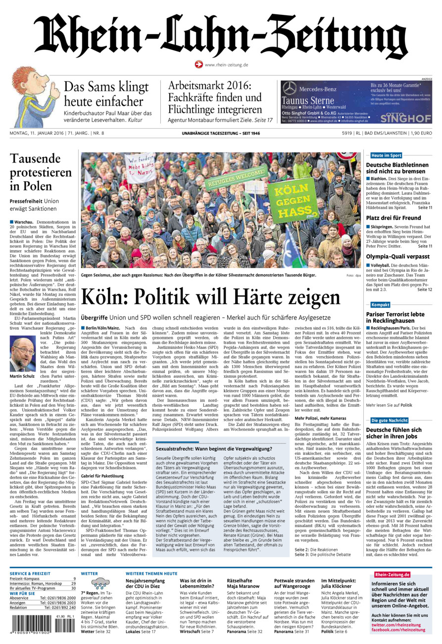 Rhein-Lahn-Zeitung vom Montag, 11.01.2016