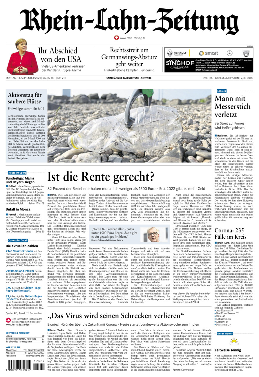 Rhein-Lahn-Zeitung vom Montag, 13.09.2021