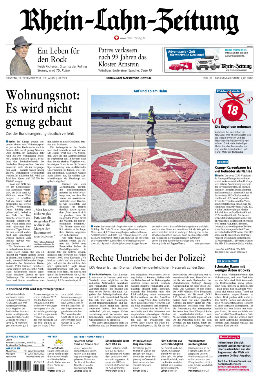 Rhein-Lahn-Zeitung vom Dienstag, 18.12.2018