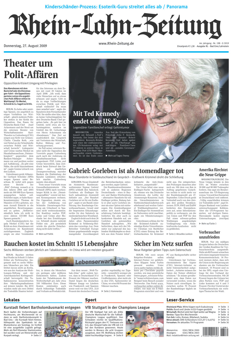 Rhein-Lahn-Zeitung vom Donnerstag, 27.08.2009