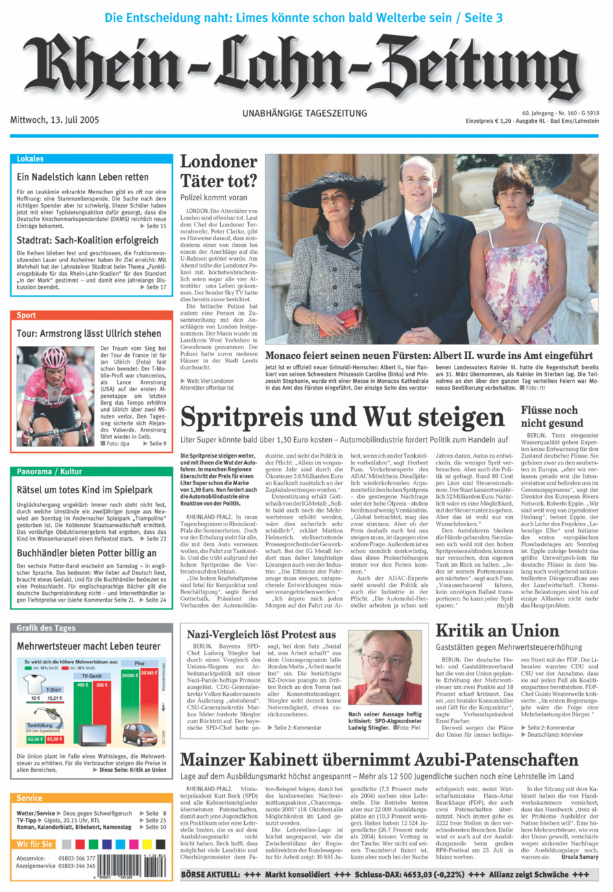 Rhein-Lahn-Zeitung vom Mittwoch, 13.07.2005