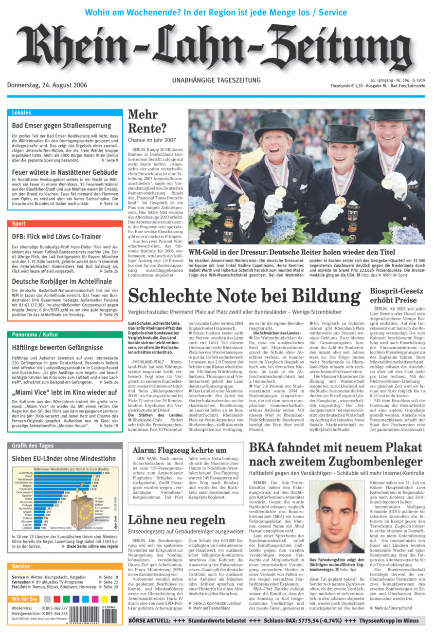 Rhein-Lahn-Zeitung vom Donnerstag, 24.08.2006