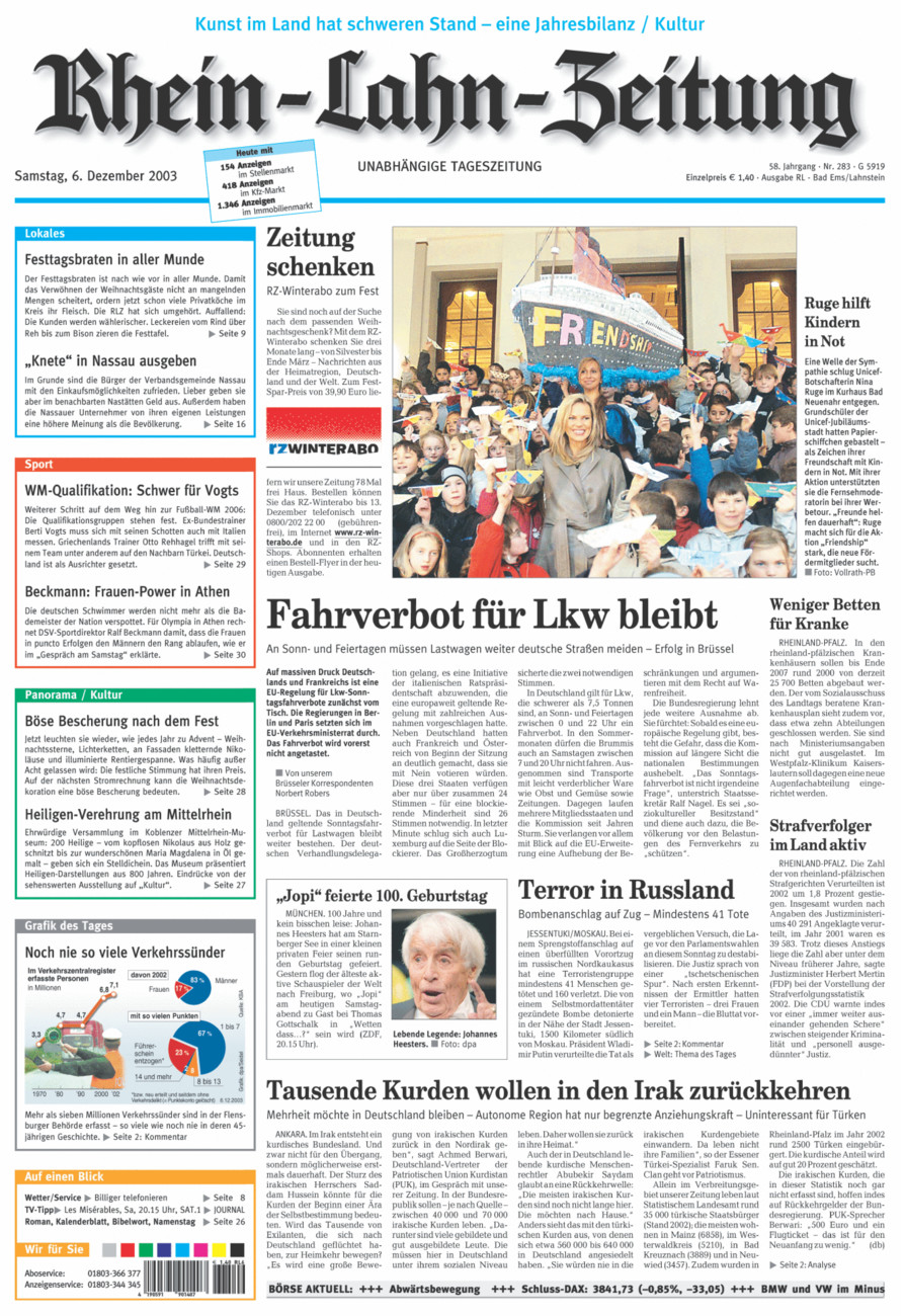 Rhein-Lahn-Zeitung vom Samstag, 06.12.2003