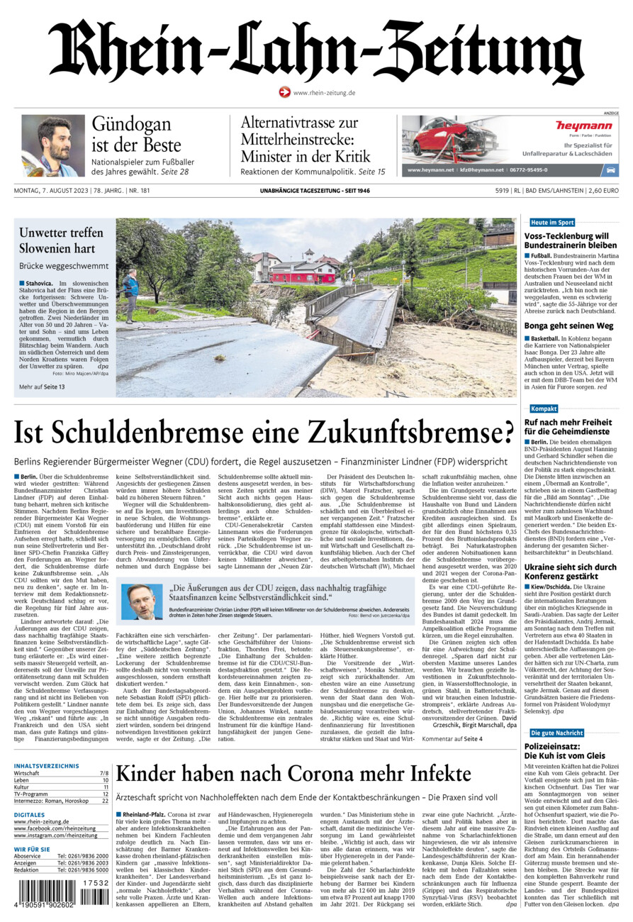 Rhein-Lahn-Zeitung vom Montag, 07.08.2023