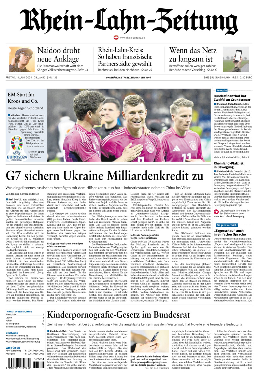 Rhein-Lahn-Zeitung vom Freitag, 14.06.2024