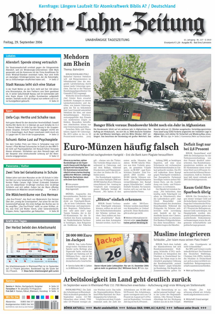 Rhein-Lahn-Zeitung vom Freitag, 29.09.2006