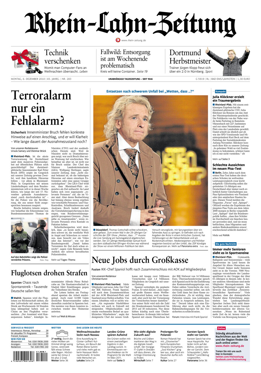 Rhein-Lahn-Zeitung vom Montag, 06.12.2010