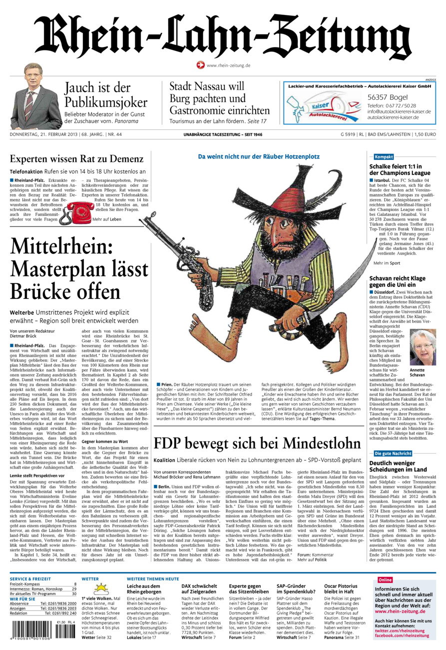 Rhein-Lahn-Zeitung vom Donnerstag, 21.02.2013