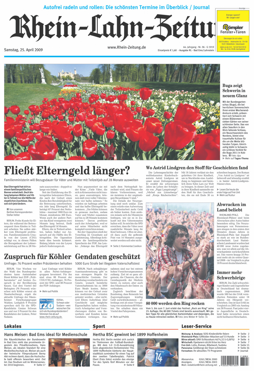 Rhein-Lahn-Zeitung vom Samstag, 25.04.2009