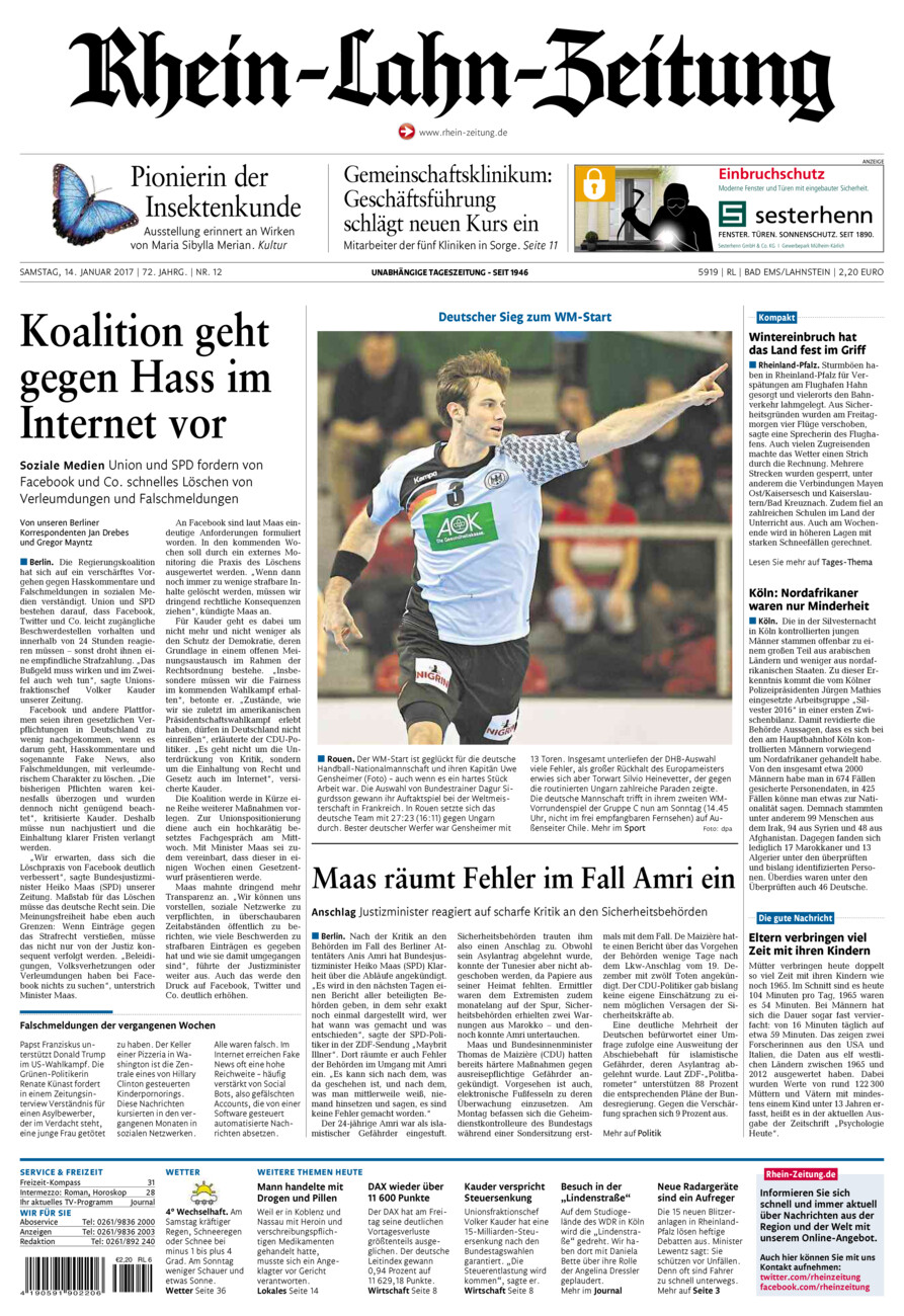 Rhein-Lahn-Zeitung vom Samstag, 14.01.2017