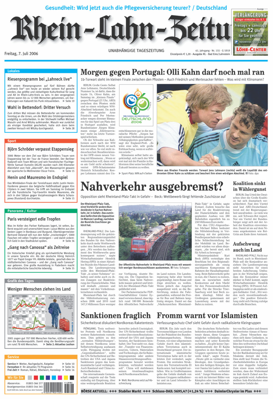 Rhein-Lahn-Zeitung vom Freitag, 07.07.2006