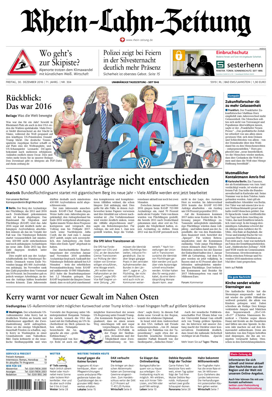 Rhein-Lahn-Zeitung vom Freitag, 30.12.2016