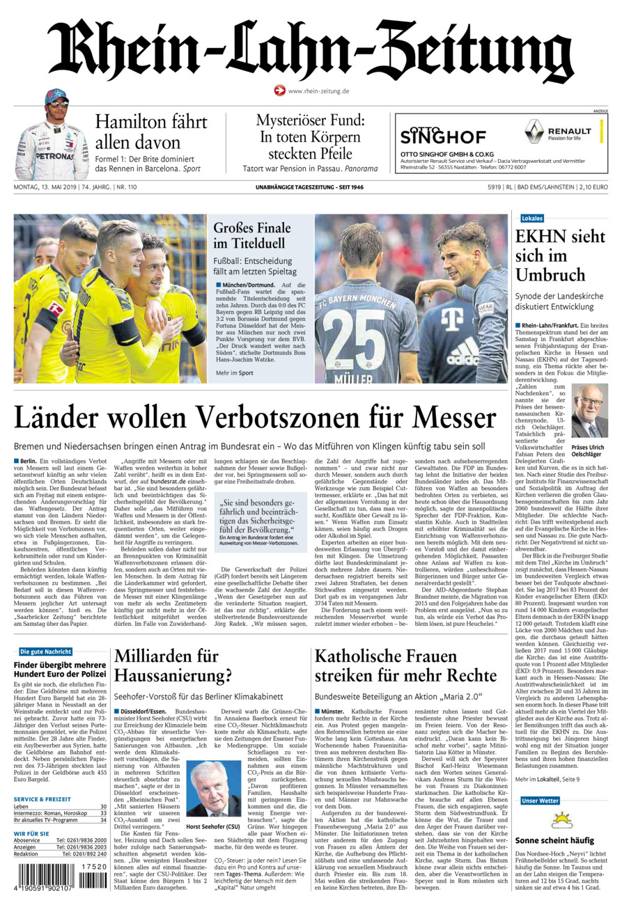 Rhein-Lahn-Zeitung vom Montag, 13.05.2019