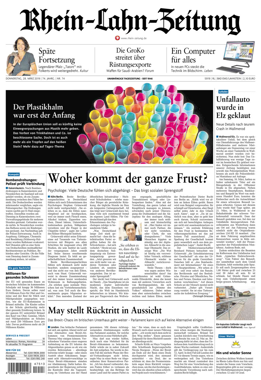 Rhein-Lahn-Zeitung vom Donnerstag, 28.03.2019