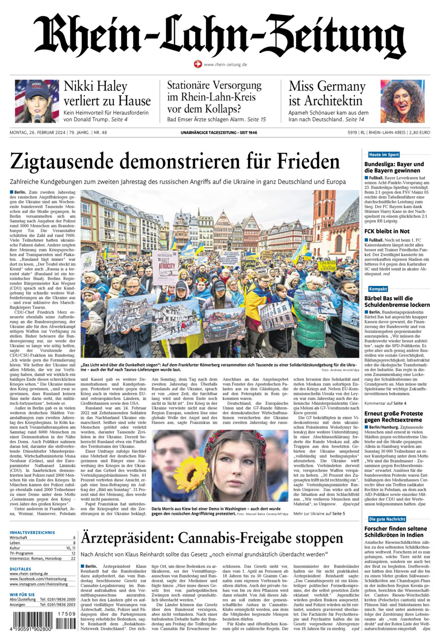 Rhein-Lahn-Zeitung vom Montag, 26.02.2024