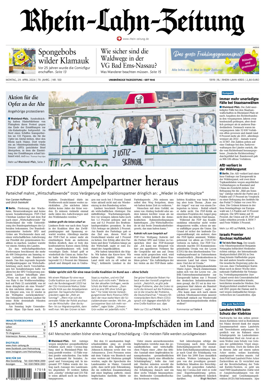 Rhein-Lahn-Zeitung vom Montag, 29.04.2024