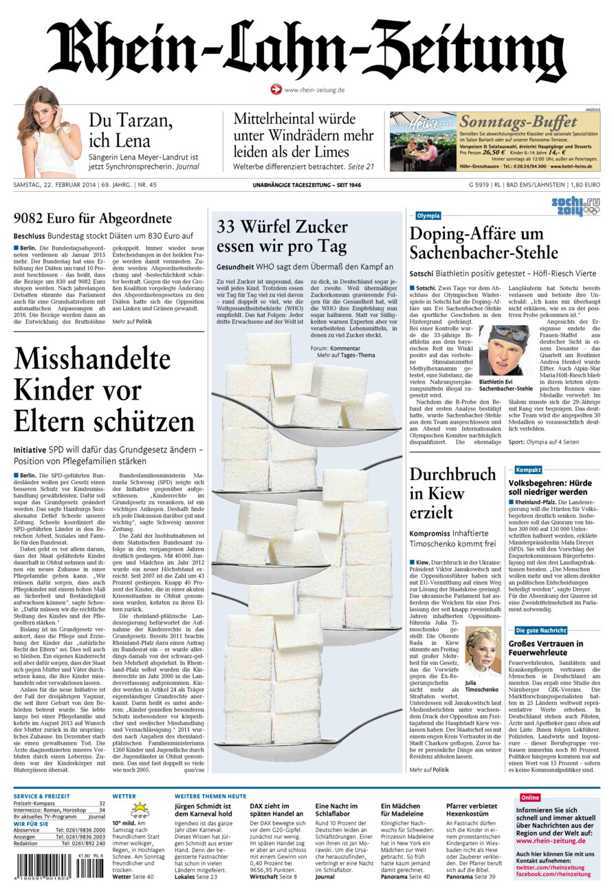 Rhein-Lahn-Zeitung vom Samstag, 22.02.2014
