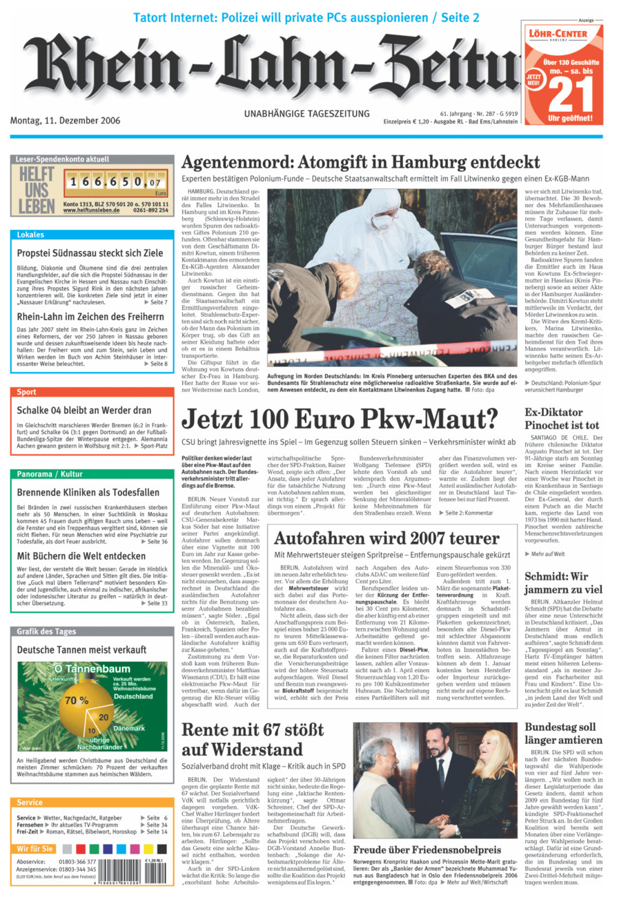 Rhein-Lahn-Zeitung vom Montag, 11.12.2006