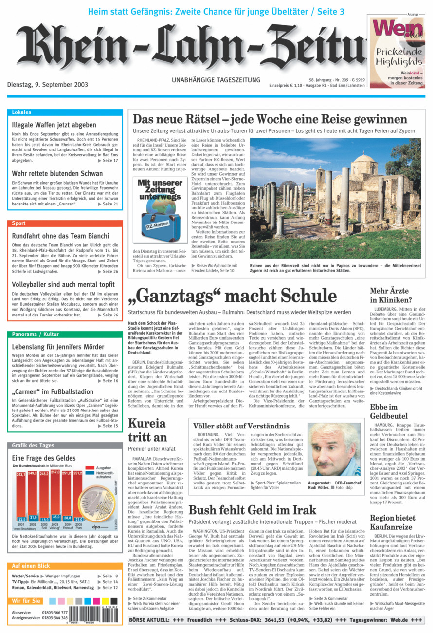Rhein-Lahn-Zeitung vom Dienstag, 09.09.2003