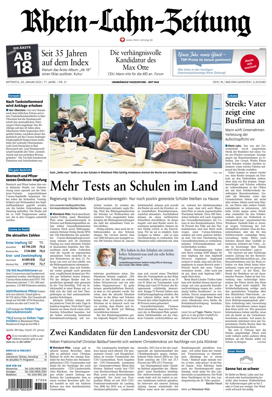 Rhein-Lahn-Zeitung vom Mittwoch, 26.01.2022