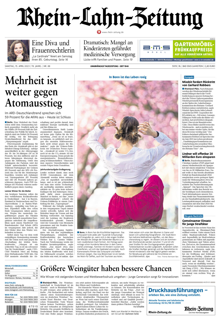 Rhein-Lahn-Zeitung vom Samstag, 15.04.2023