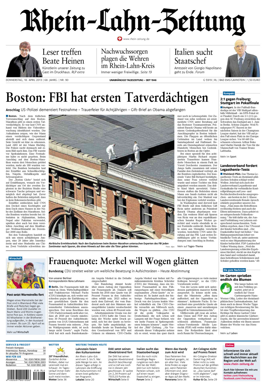 Rhein-Lahn-Zeitung vom Donnerstag, 18.04.2013