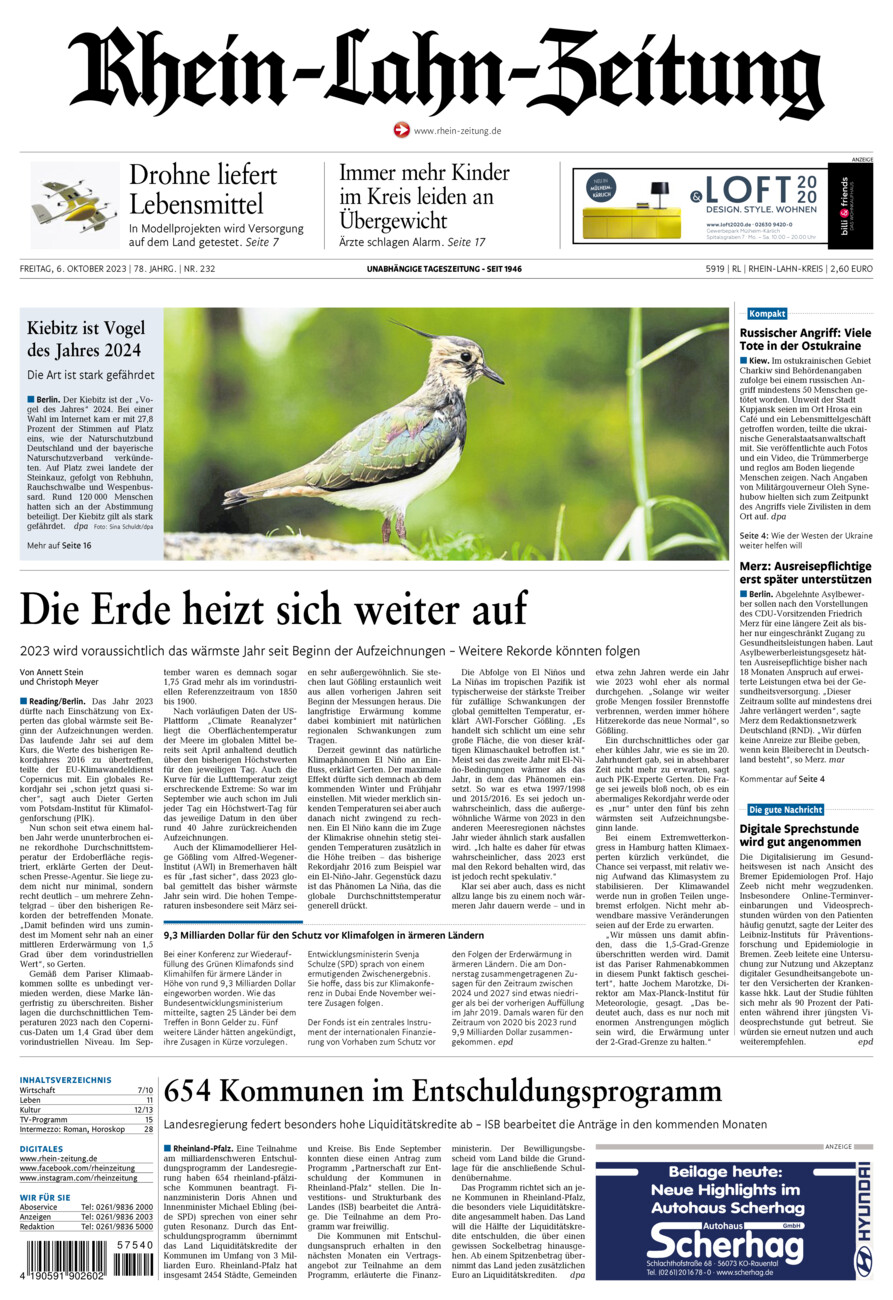 Rhein-Lahn-Zeitung vom Freitag, 06.10.2023