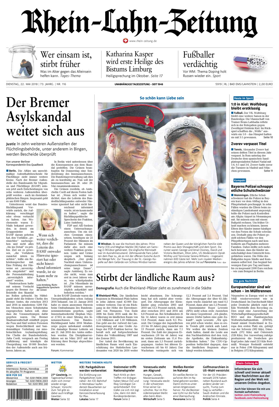 Rhein-Lahn-Zeitung vom Dienstag, 22.05.2018