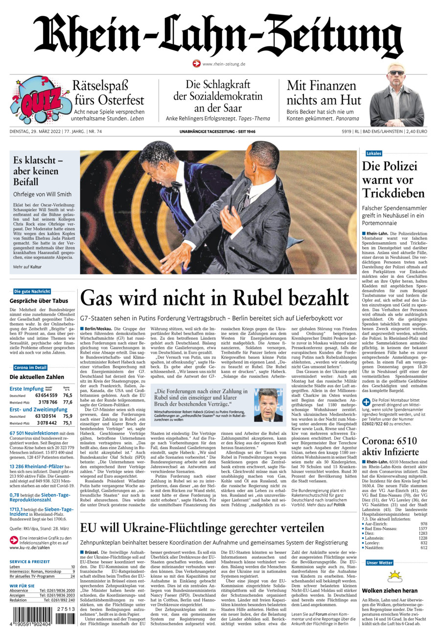 Rhein-Lahn-Zeitung vom Dienstag, 29.03.2022