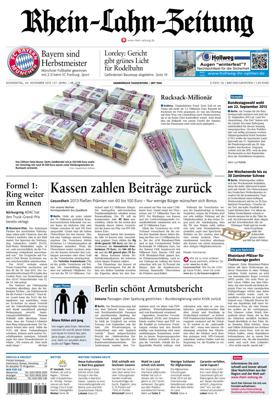 Rhein-Lahn-Zeitung vom Donnerstag, 29.11.2012