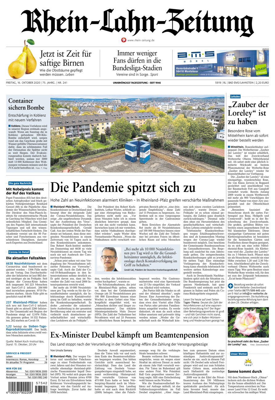 Rhein-Lahn-Zeitung vom Freitag, 16.10.2020