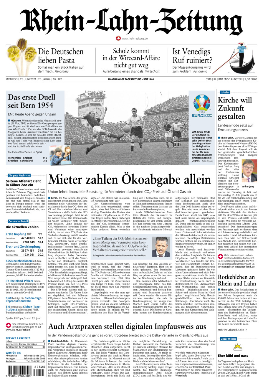 Rhein-Lahn-Zeitung vom Mittwoch, 23.06.2021