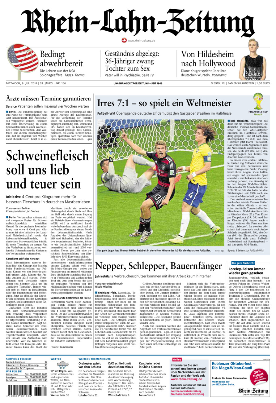 Rhein-Lahn-Zeitung vom Mittwoch, 09.07.2014
