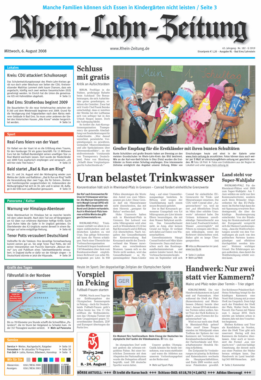 Rhein-Lahn-Zeitung vom Mittwoch, 06.08.2008