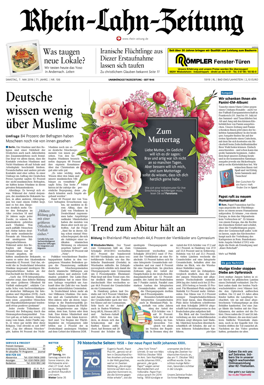 Rhein-Lahn-Zeitung vom Samstag, 07.05.2016