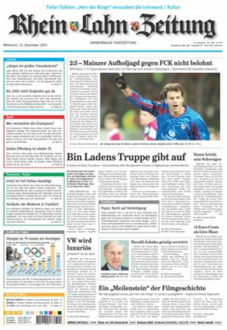 Rhein-Lahn-Zeitung vom Mittwoch, 12.12.2001