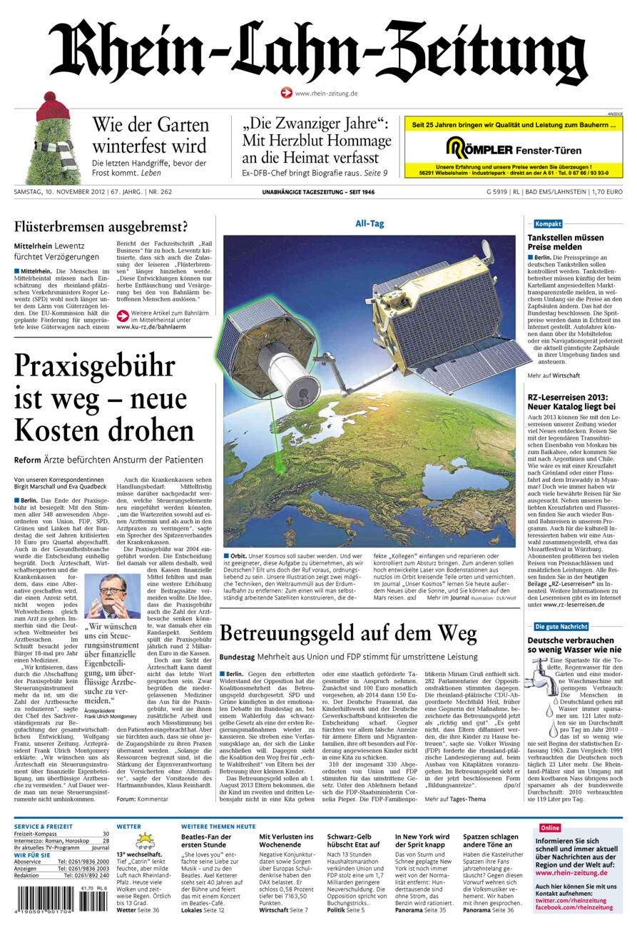 Rhein-Lahn-Zeitung vom Samstag, 10.11.2012