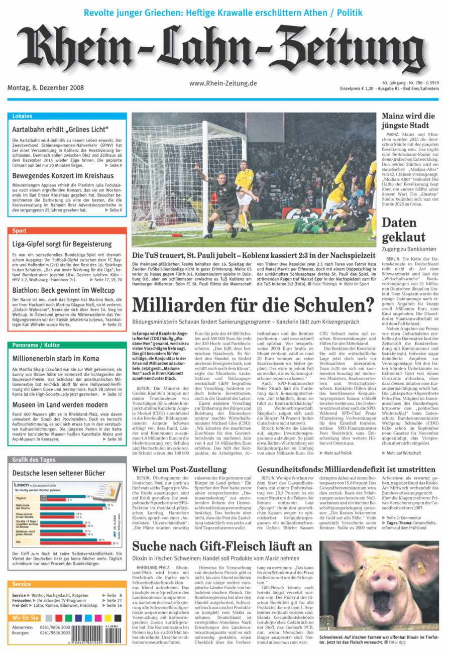 Rhein-Lahn-Zeitung vom Montag, 08.12.2008