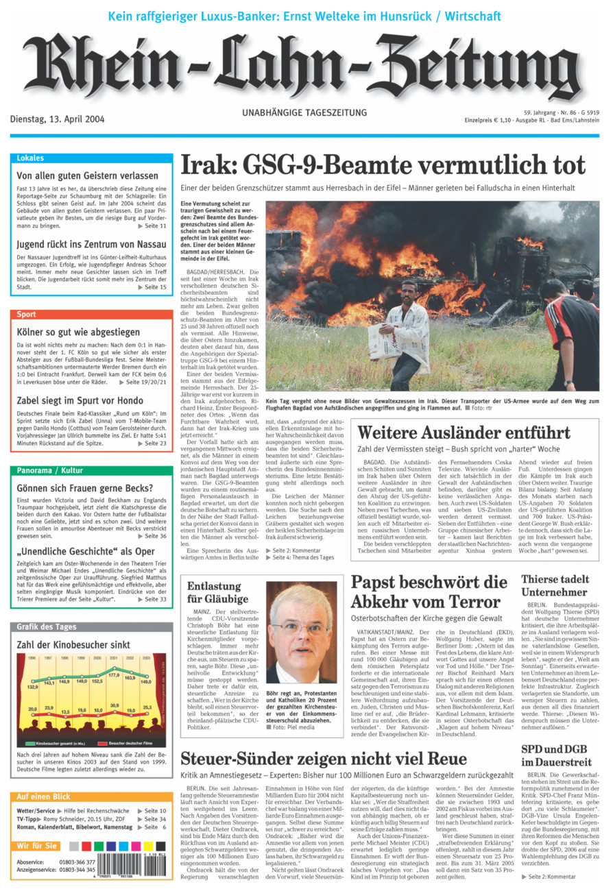 Rhein-Lahn-Zeitung vom Dienstag, 13.04.2004