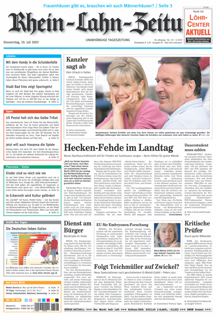 Rhein-Lahn-Zeitung vom Donnerstag, 10.07.2003