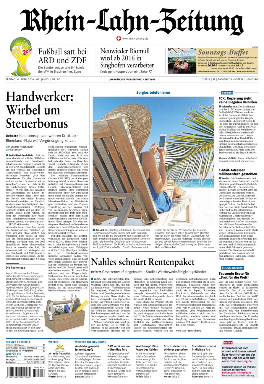 Rhein-Lahn-Zeitung vom Freitag, 04.04.2014