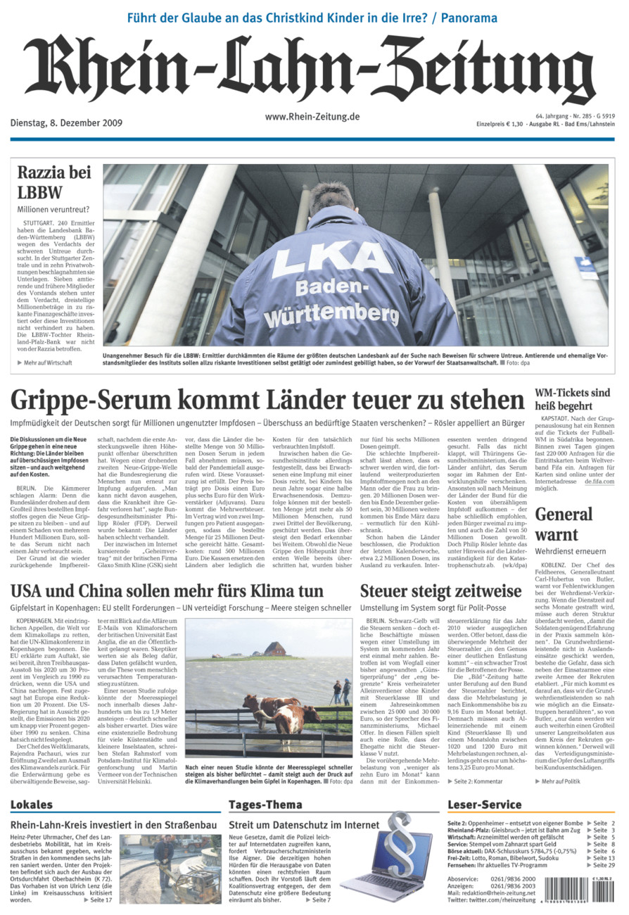 Rhein-Lahn-Zeitung vom Dienstag, 08.12.2009