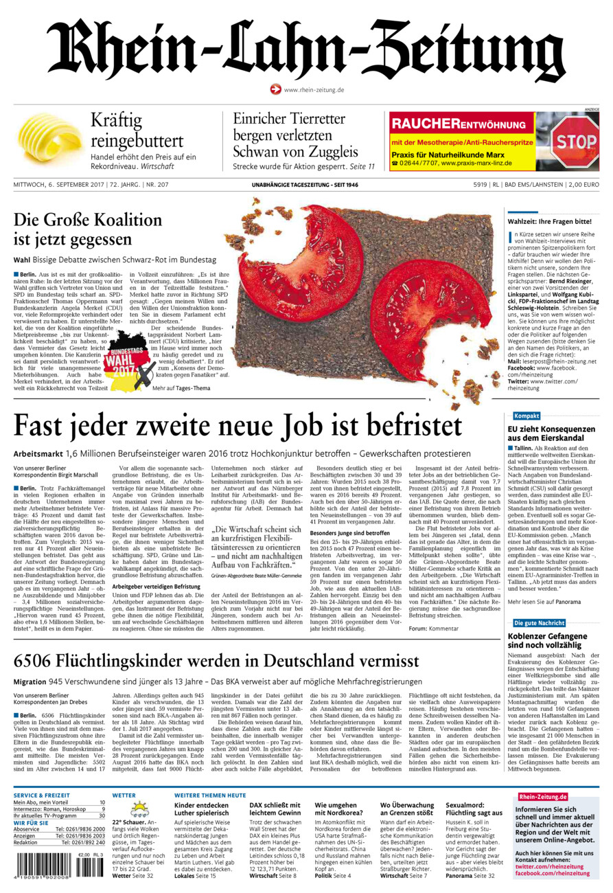 Rhein-Lahn-Zeitung vom Mittwoch, 06.09.2017