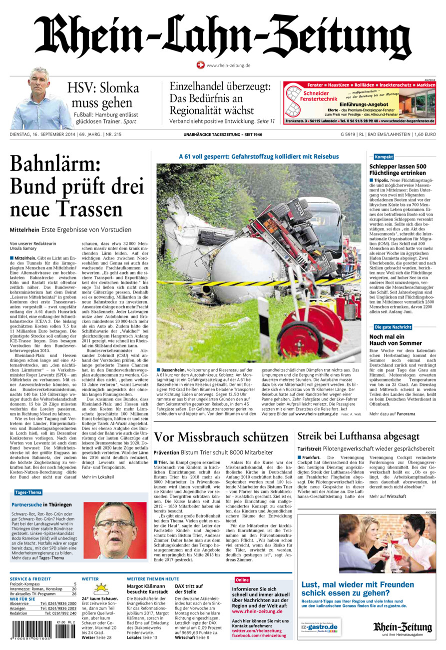 Rhein-Lahn-Zeitung vom Dienstag, 16.09.2014