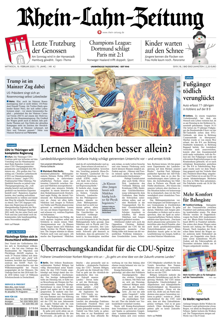 Rhein-Lahn-Zeitung vom Mittwoch, 19.02.2020