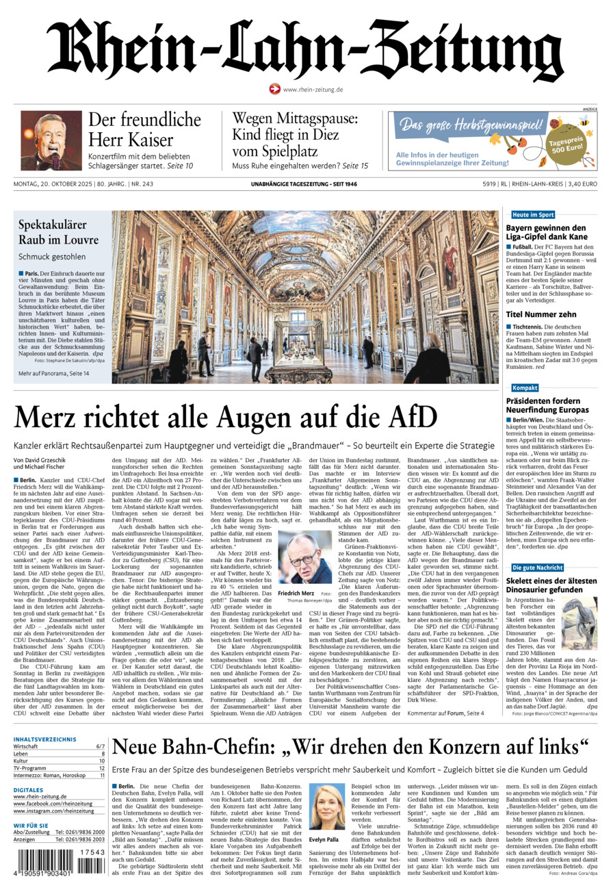 Rhein-Lahn-Zeitung vom Montag, 20.10.2025